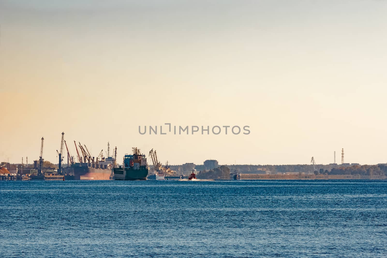 Cargo ship in the port of Riga, Europe