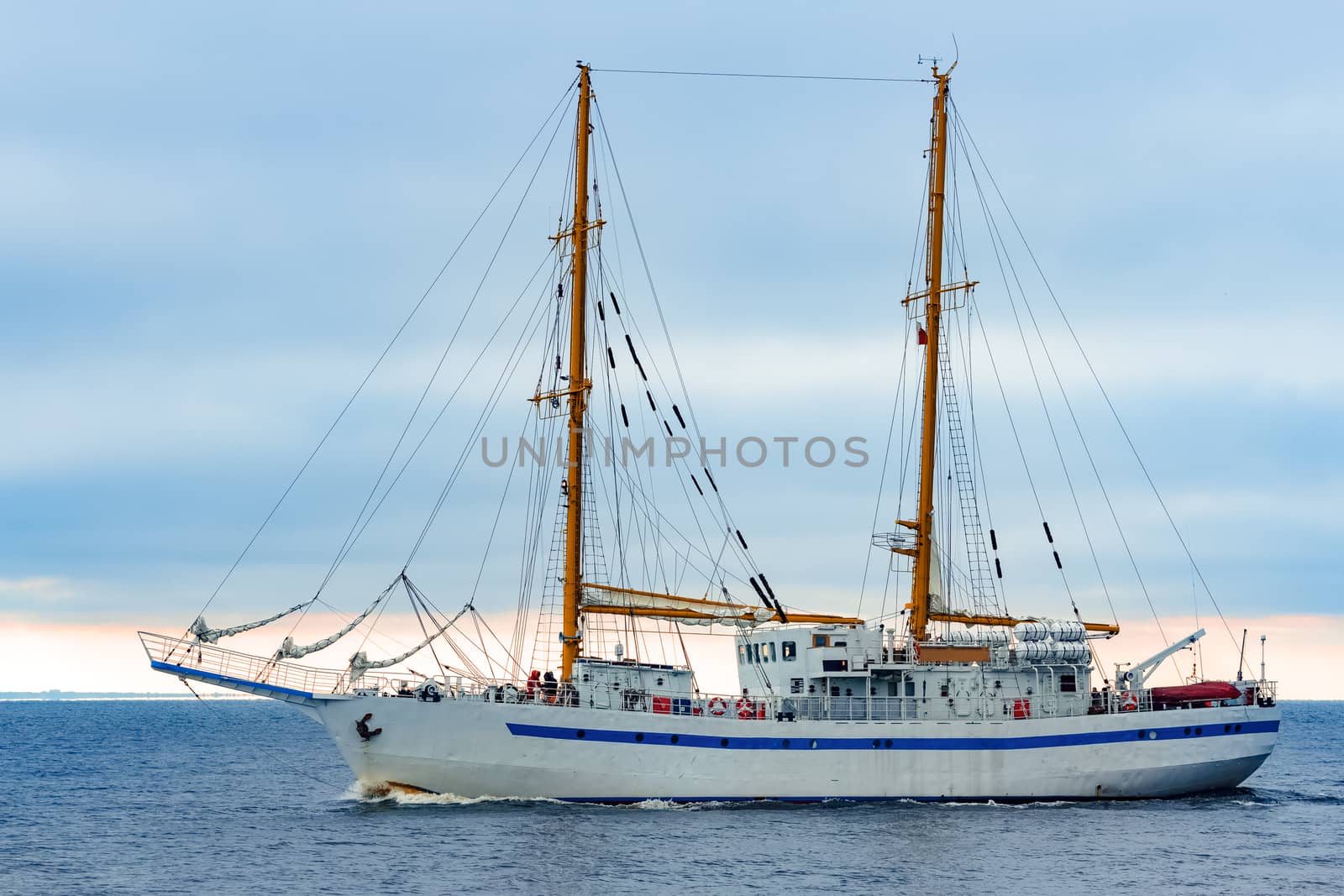 White sailing ship coming from Baltic sea, Europe