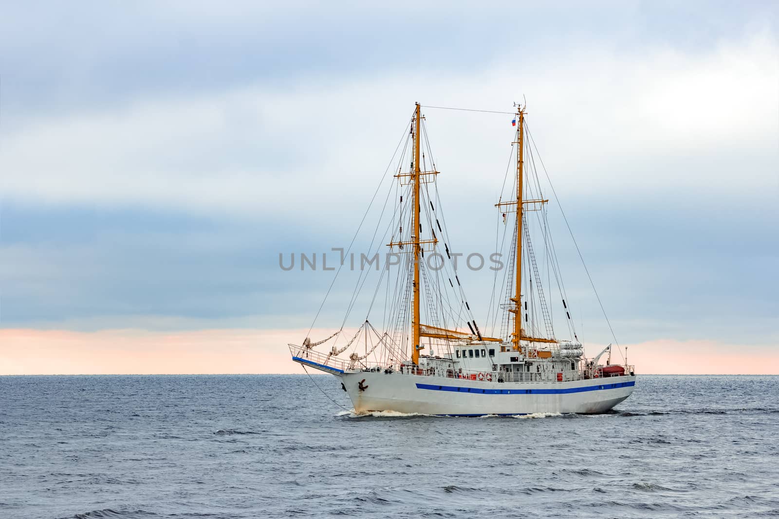 White sailing ship coming from Baltic sea, Europe