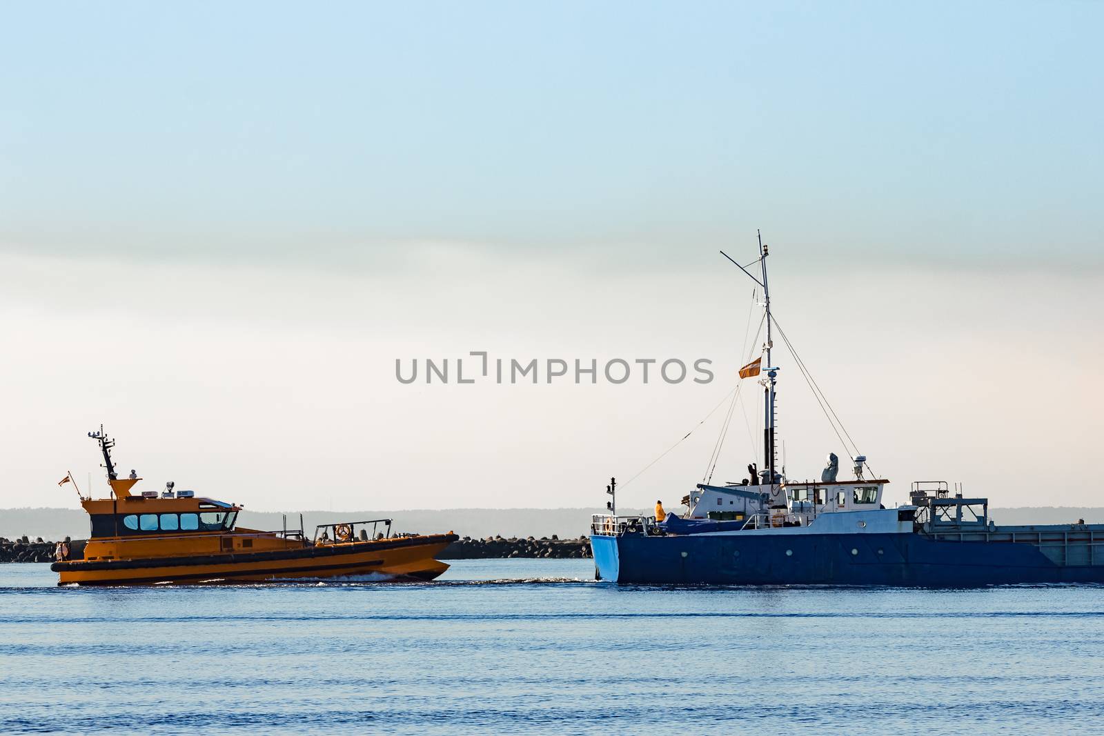 Blue cargo ship by sengnsp