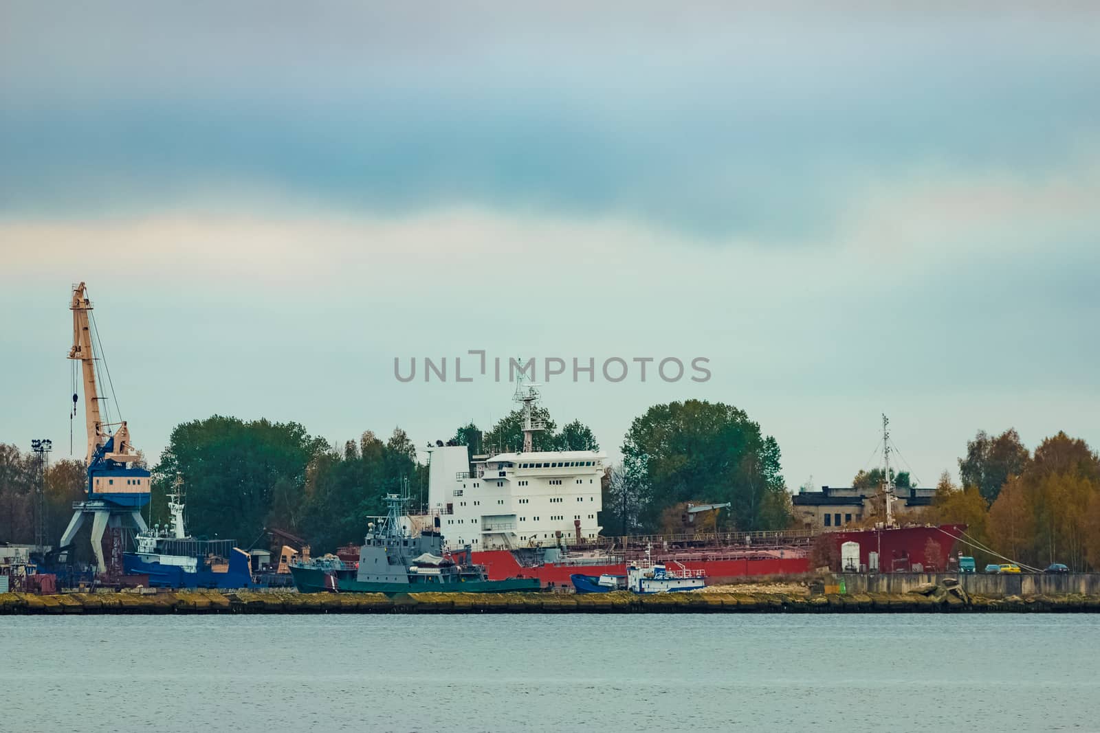 Cargo ship in the port of Riga, Europe