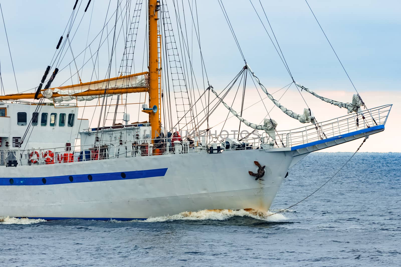 White sailing ship coming from Baltic sea, Europe