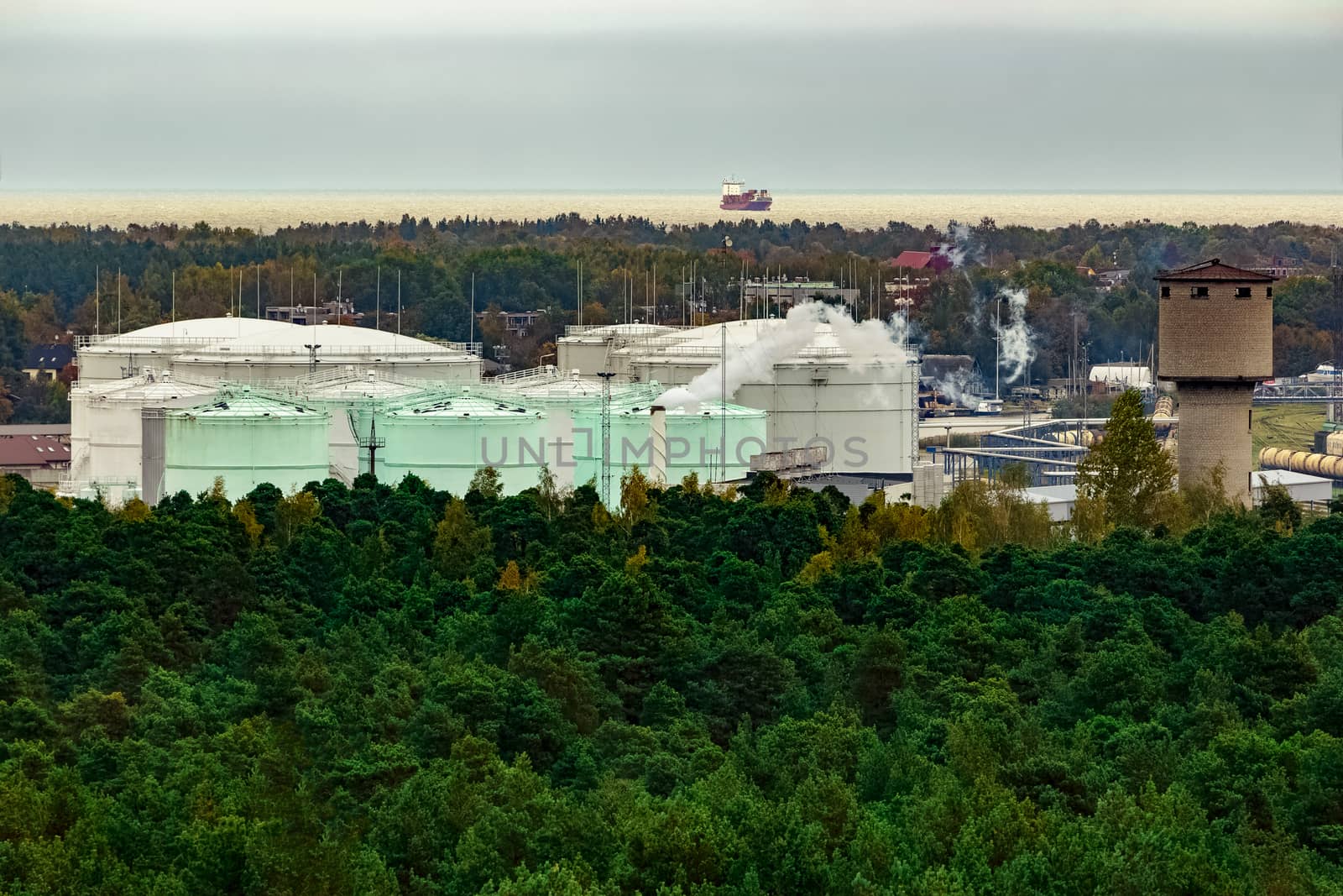 Fuel terminal in Riga. Large oil tanks