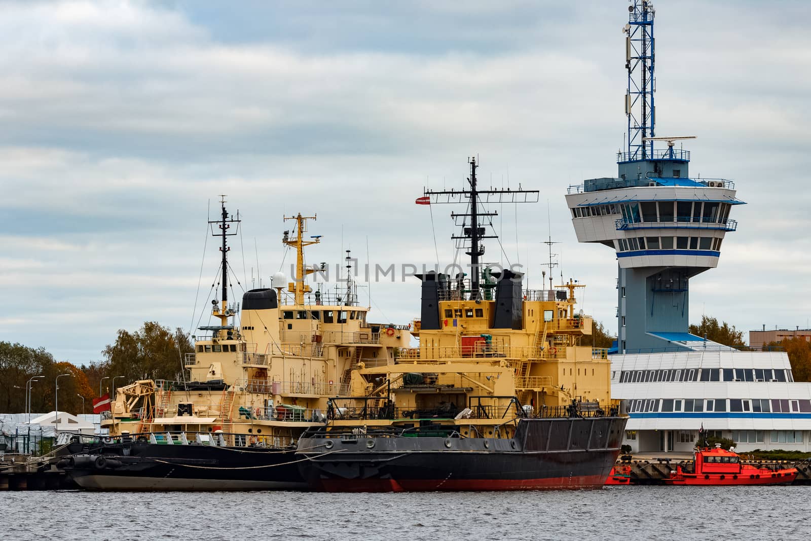 Yellow icebreakers moored by sengnsp