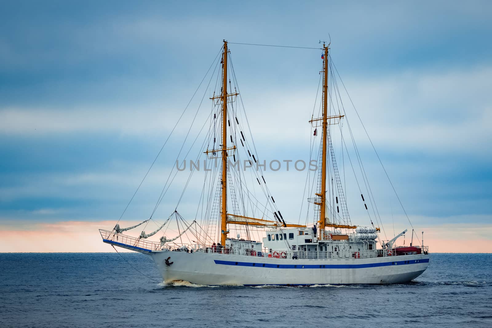 White sailing ship coming from Baltic sea, Europe