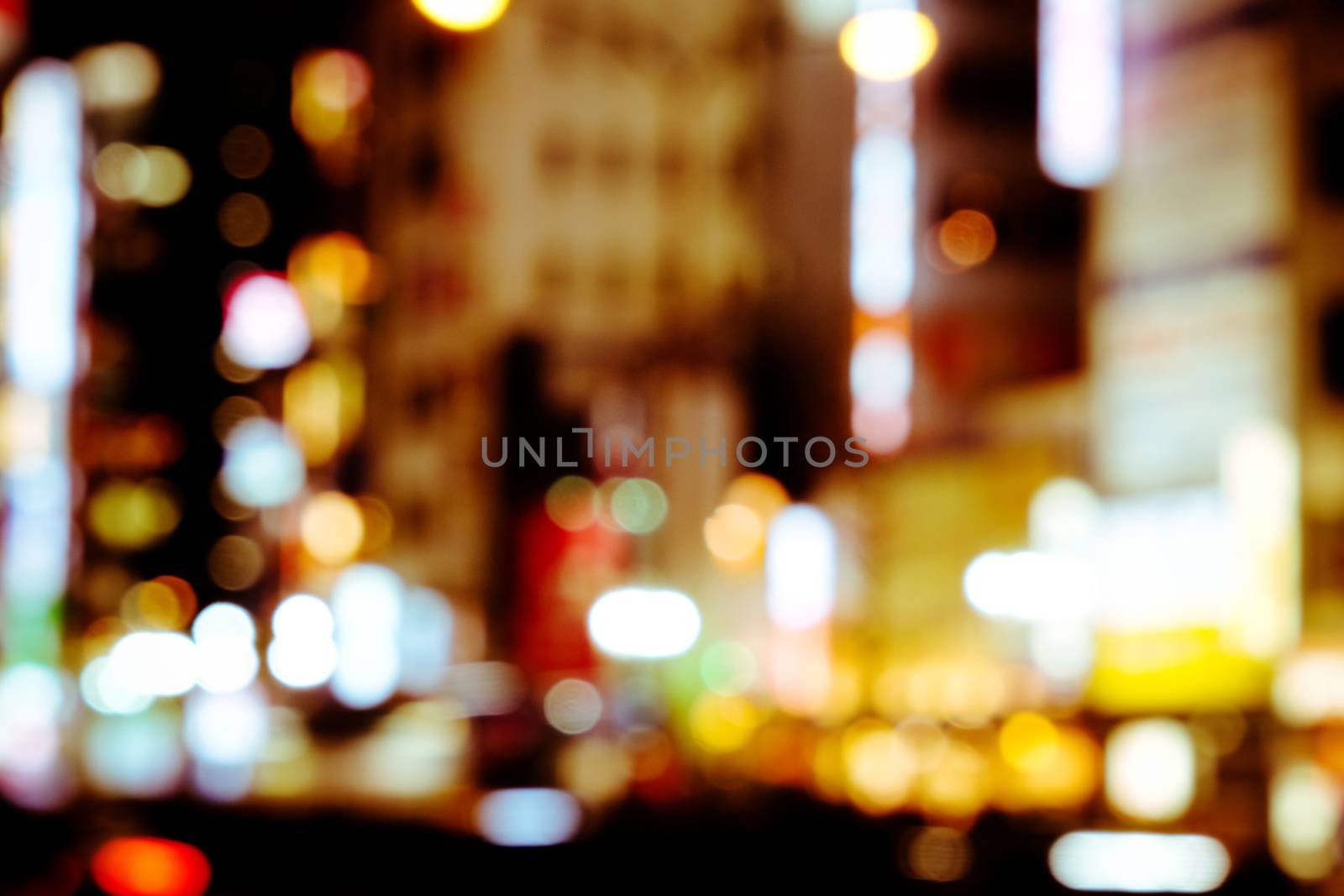 Out of focus lights in Tokyo street at night, Shibuya, Tokyo Japan