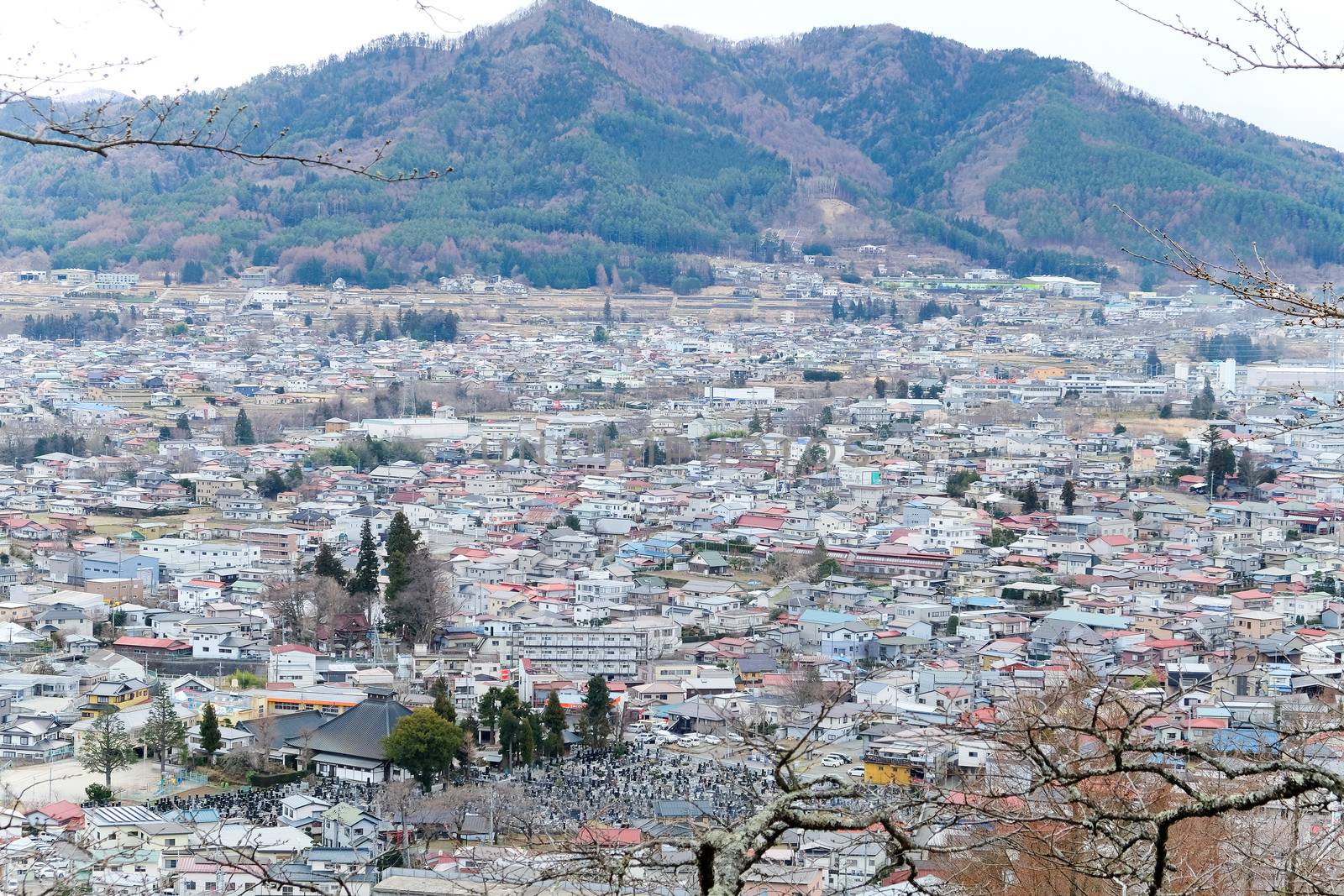view of Kawagujiko town,Cityscape of Kawaguchiko from Mt. Kachi Kachi ropeway, Kawaguchiko,Yamanashi, Japan