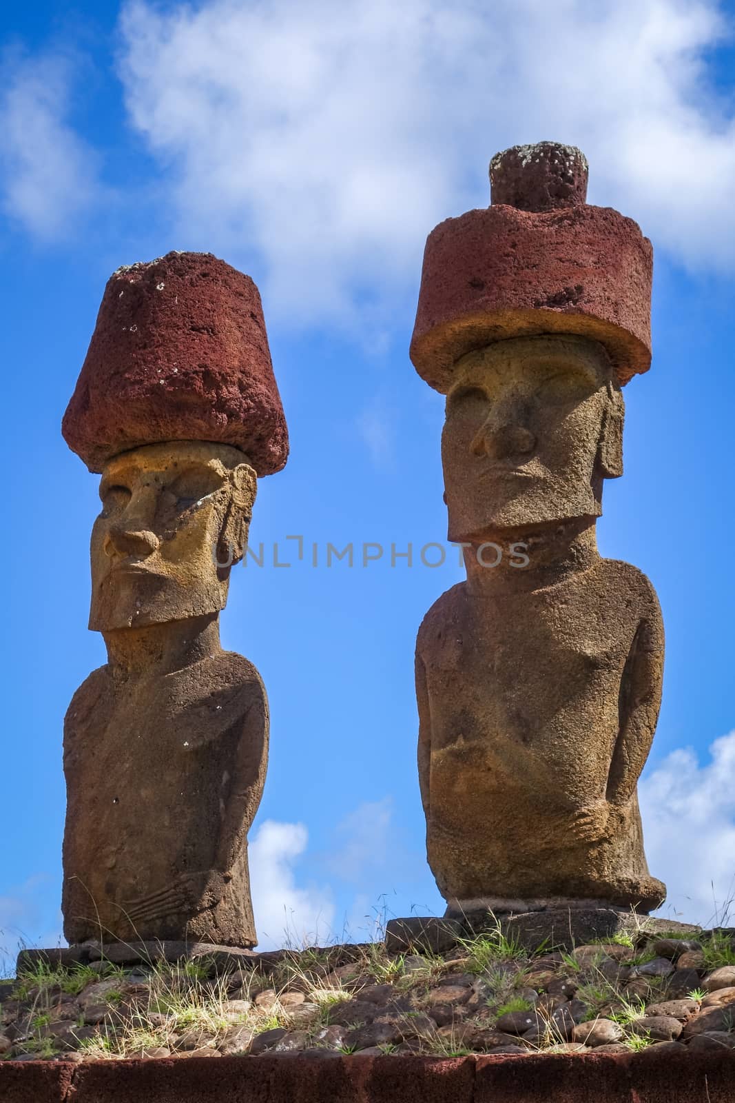 Moais statues site ahu Nao Nao on anakena beach, easter island by daboost