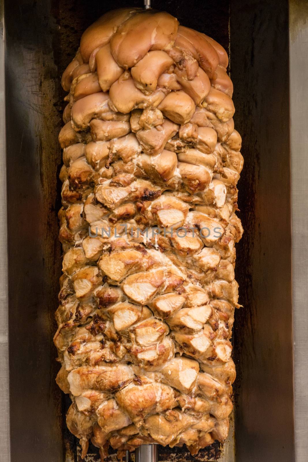 Shawarma being prepared on a spit