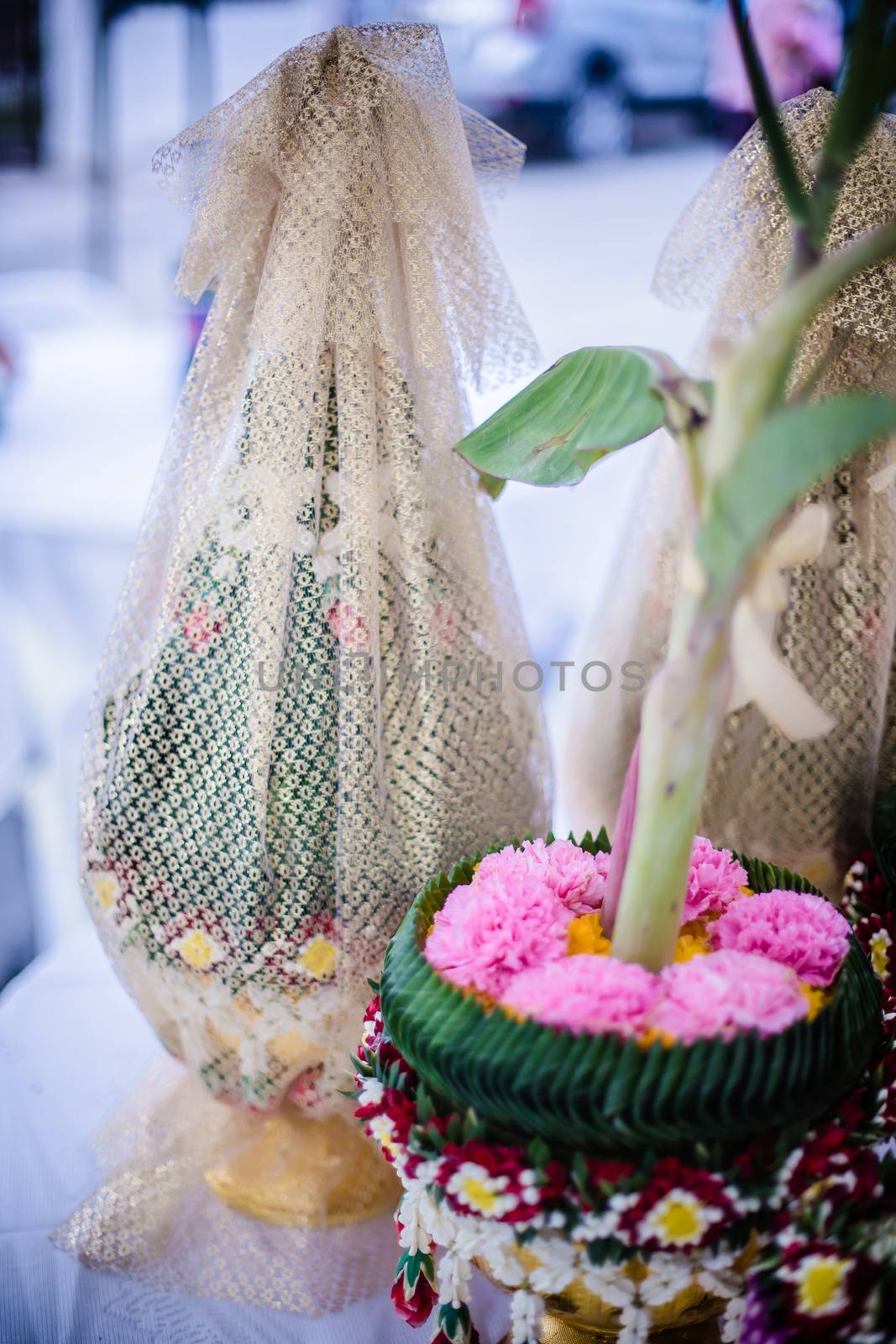 Flower tray with banana tree for Thai traditional wedding