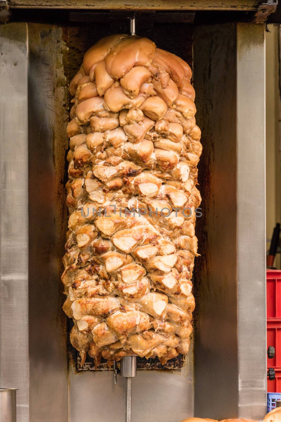 Shawarma being prepared on a spit