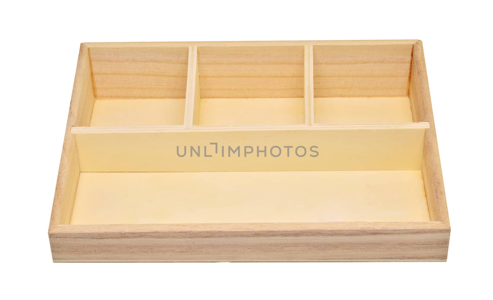 Empty wood shelf box isolated on white background with clipping path