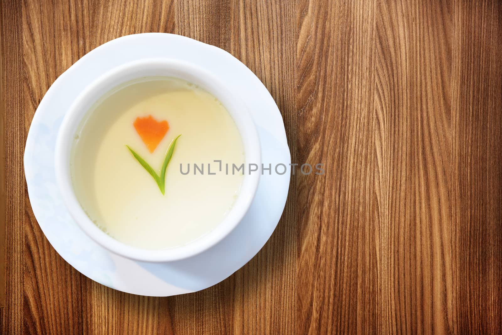 Steamed Egg on brown wood background copy space