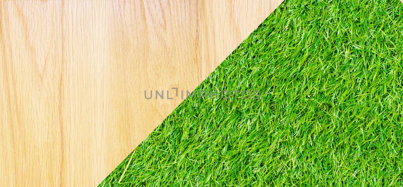 wooden with green grass background by phochi