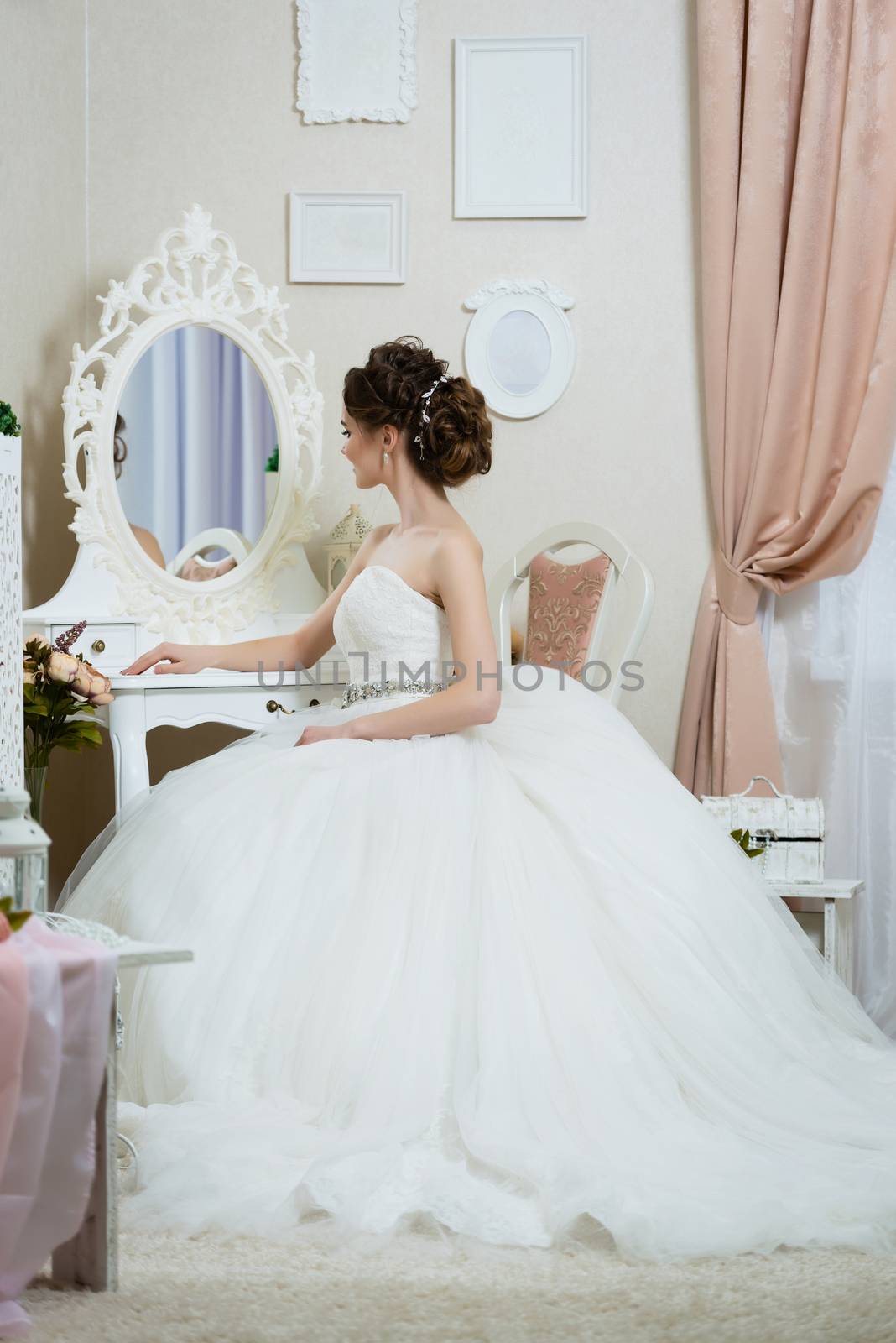 Beautiful young bride in front of the mirror. Portrait with wedd by Draw05