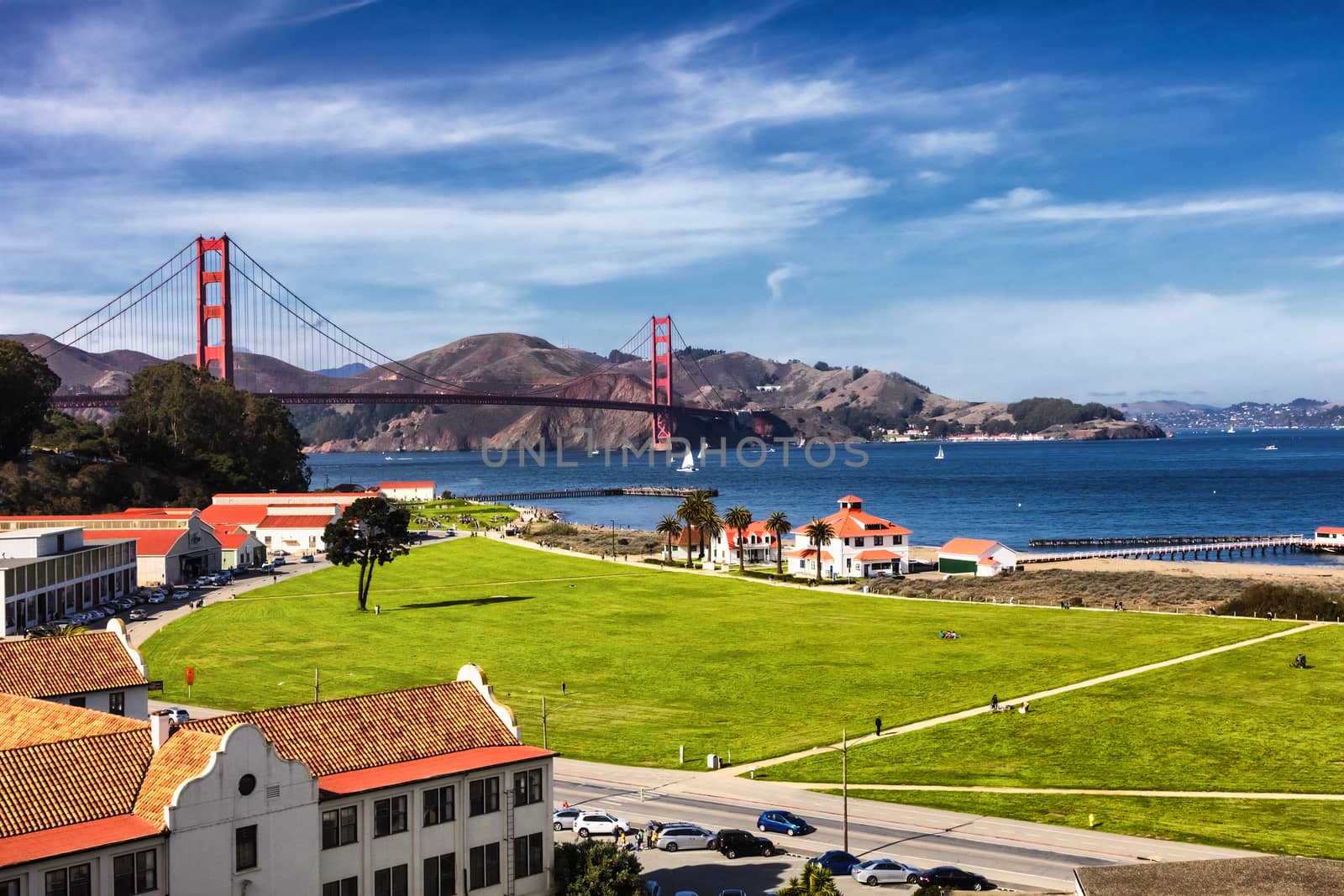 Golden Gate Bridge in San Fracisco City and Crissy Field by hanusst