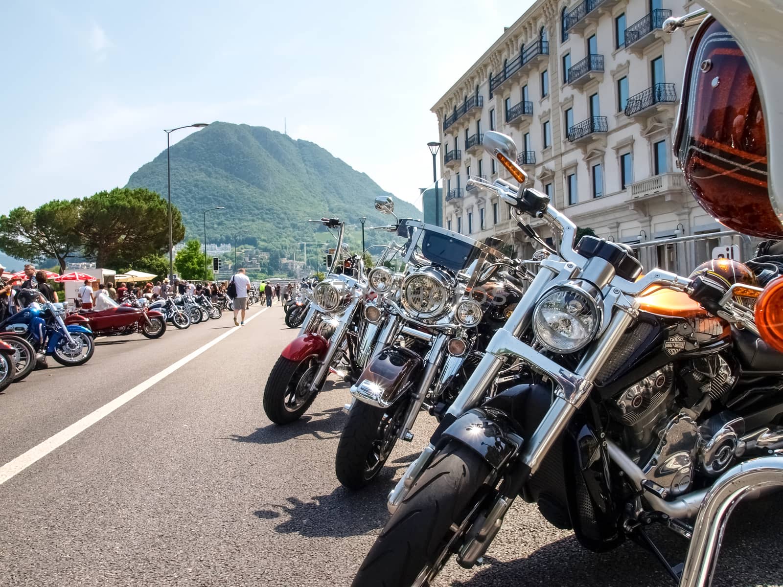 Lugano, Switzerland-July 04, 2015: Swiss harley days. third edition of this National meeting where come together may bykers from the Swiss Country and Europe.