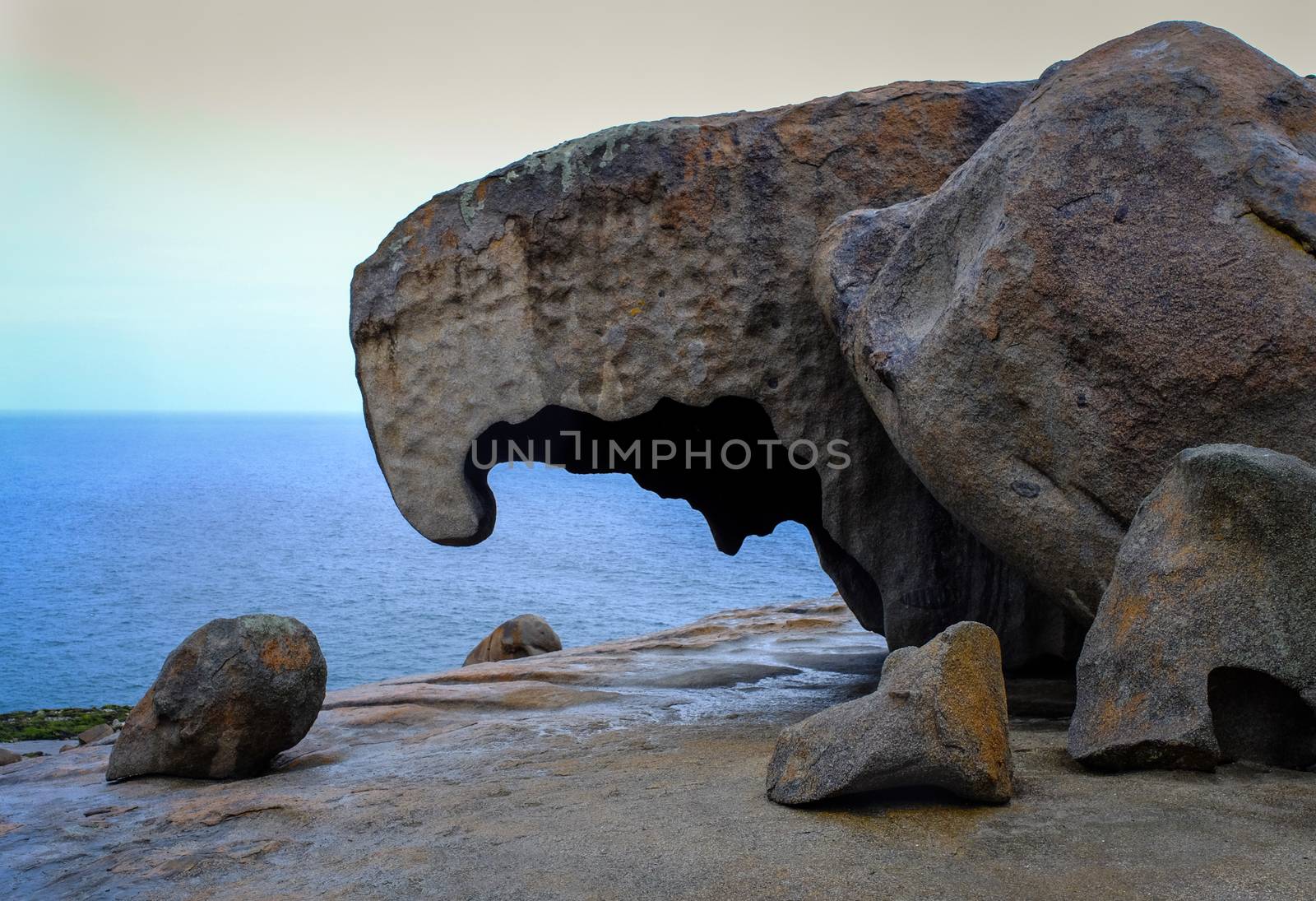 Huge rocks on Kangaroo Island, South Australia. The island lies in the state of South Australia 112 km (70 mi) southwest of Adelaide.