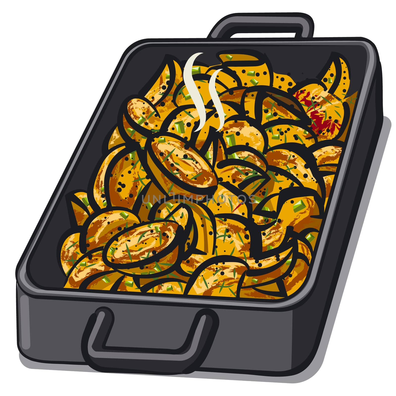 illustration of baked grilled potatoes in pan