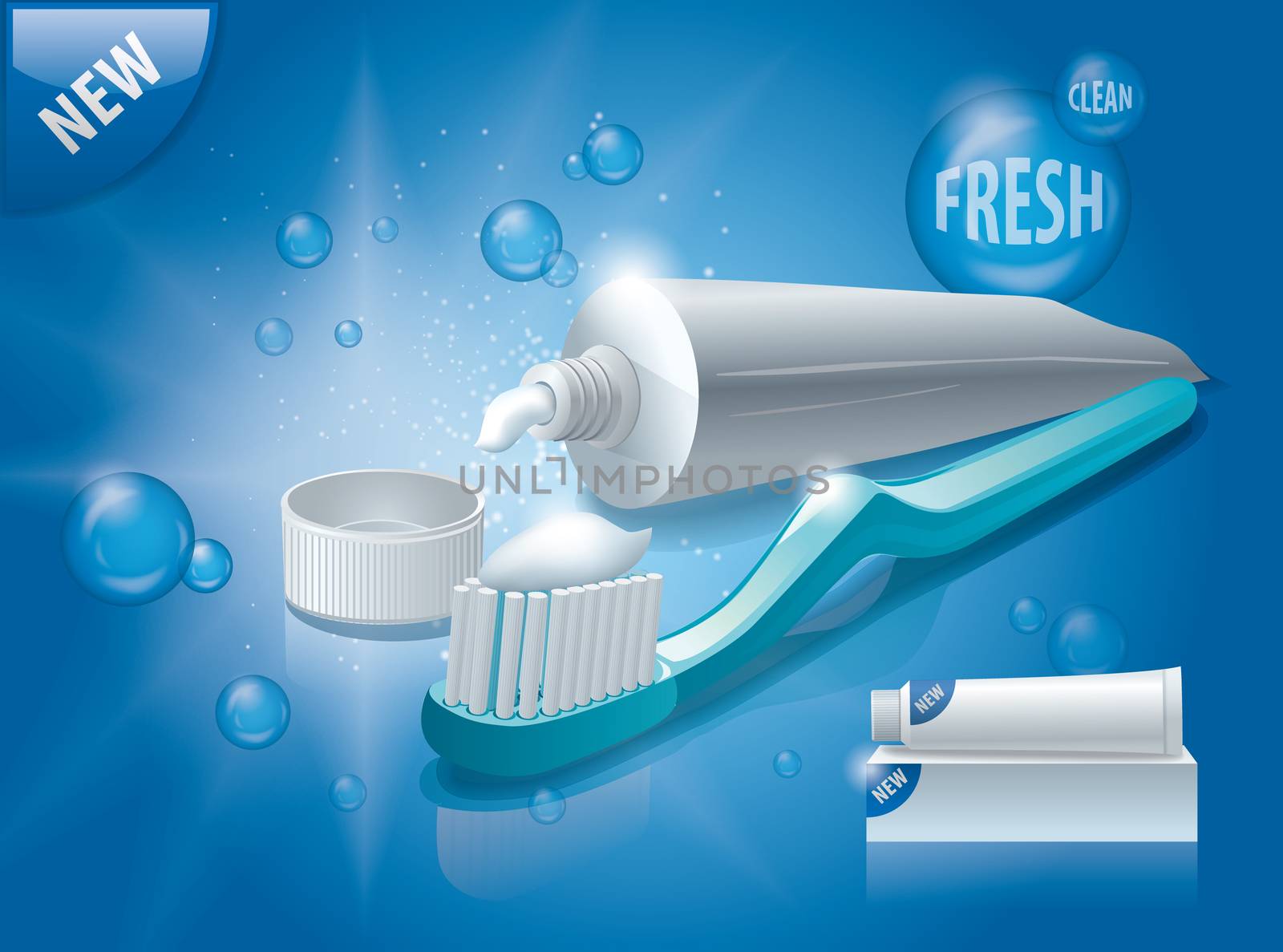 illustration of toothpaste tube and toothbrush advertising
