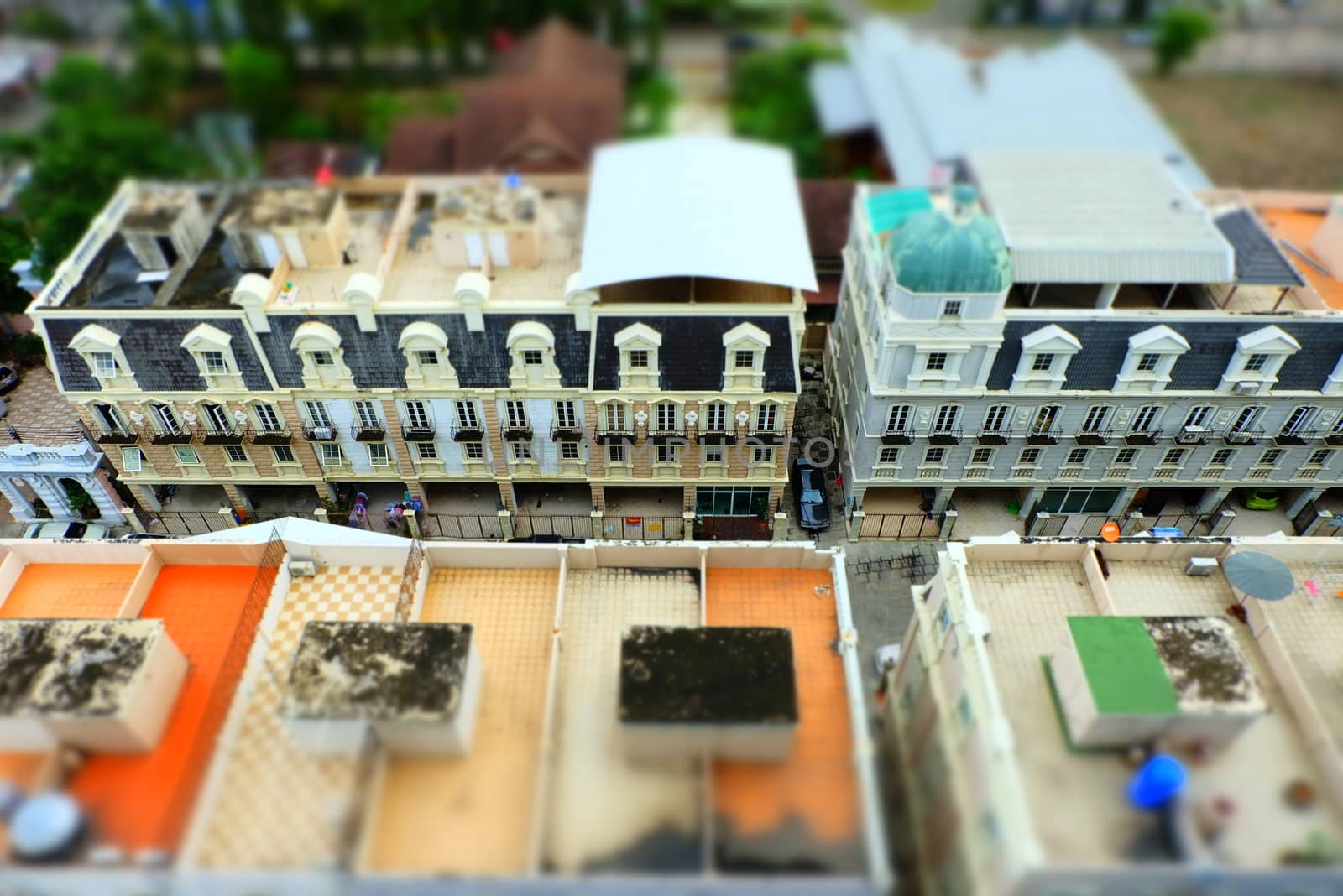 Aerial views of Old Buildning in Tilt Shift Effect. by mesamong