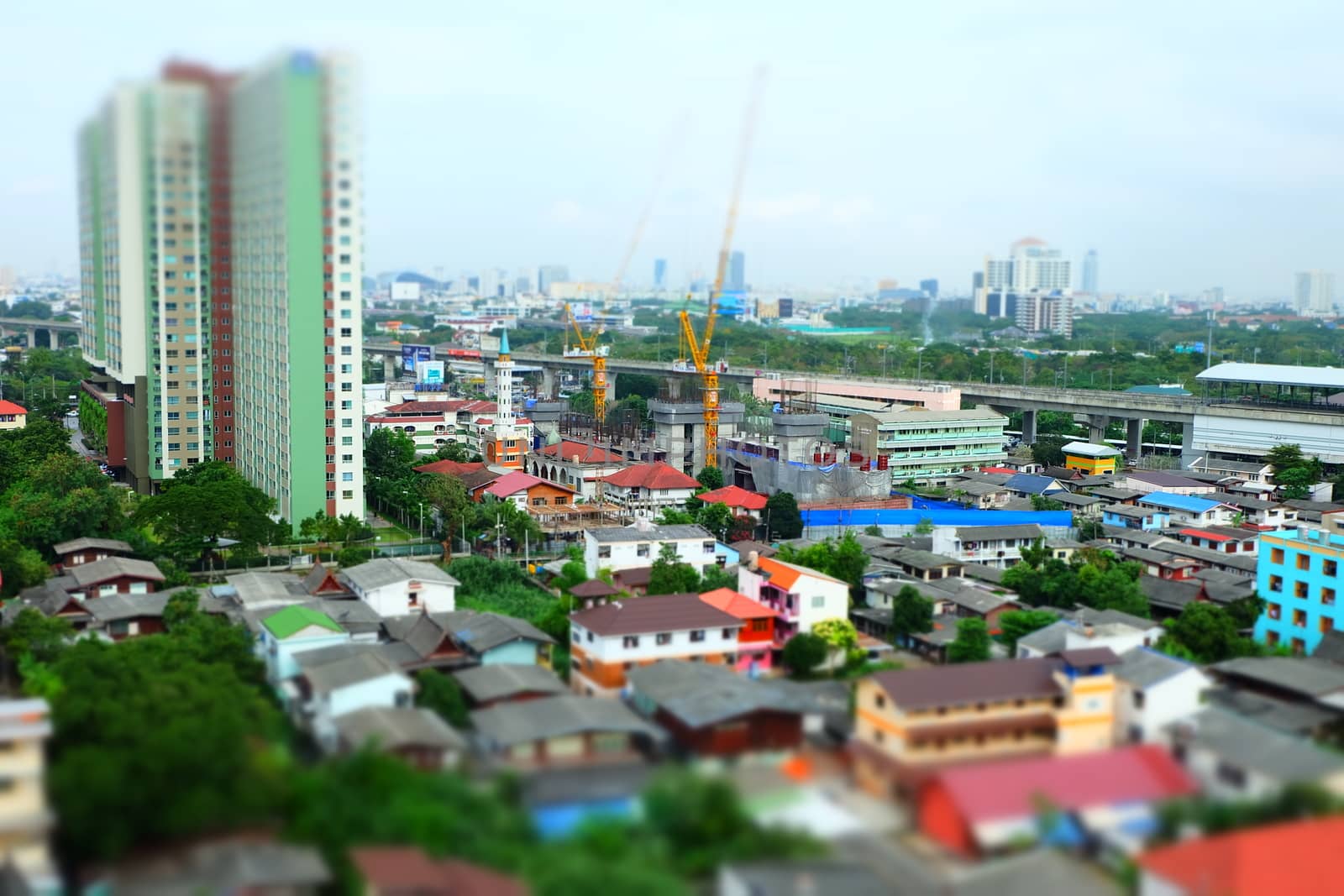 Aerial views of Cityscape in Tilt Shift Effect. by mesamong