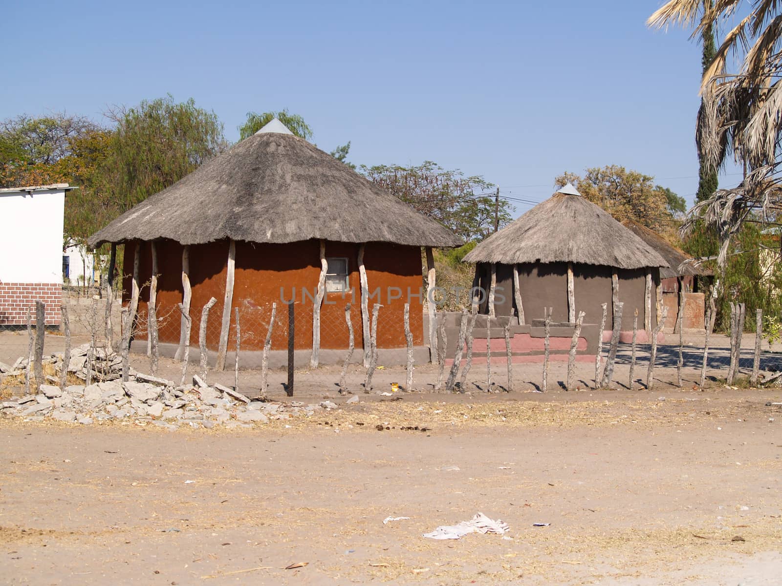 Small African village road, homes  of Gweta Botswana