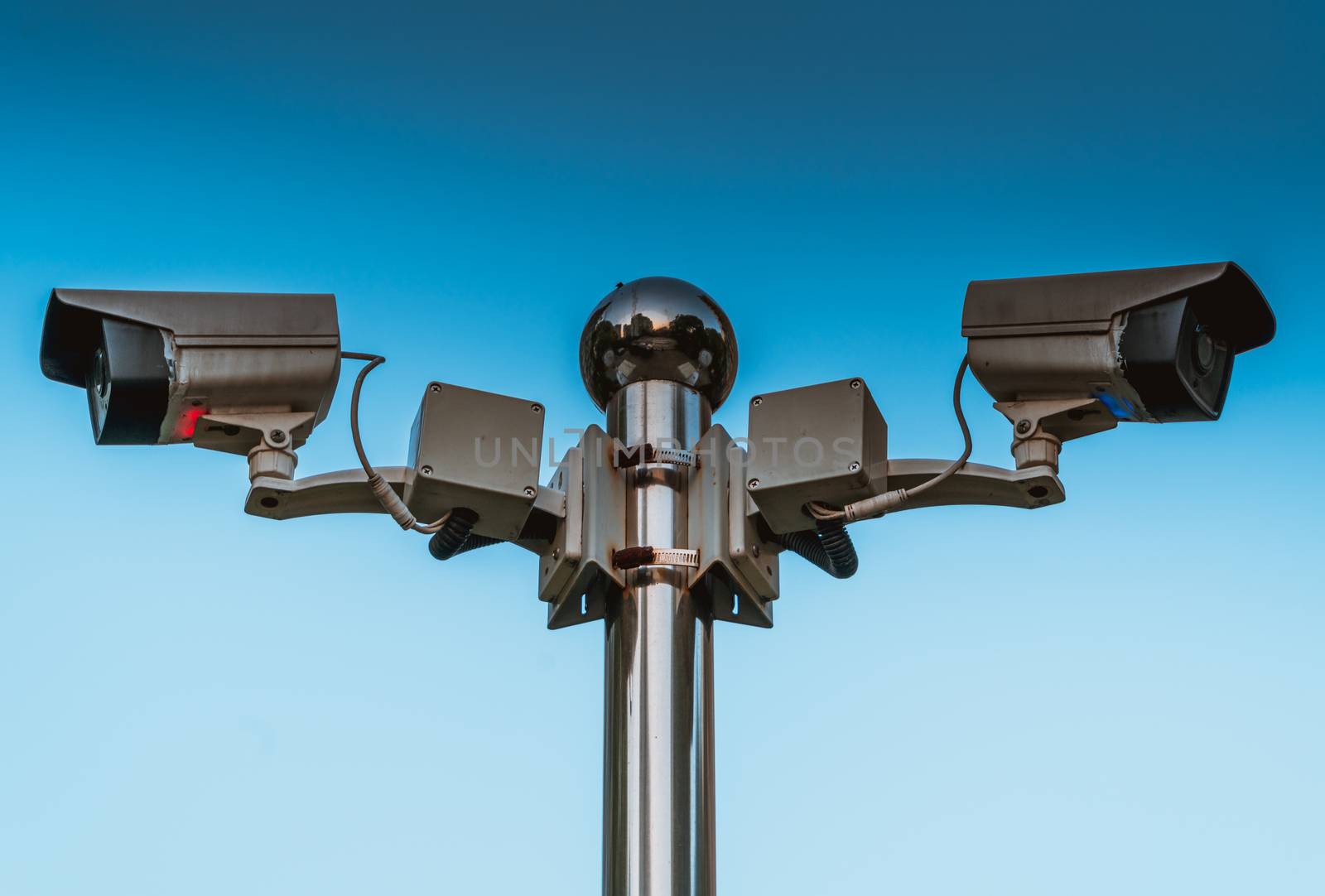 Outdoor security CCTV mornitor with blue sky background by psodaz