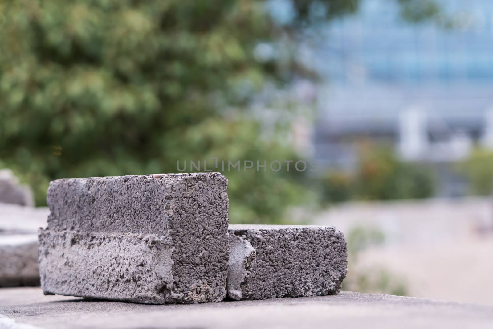 Broken brick on the wall - blurred background