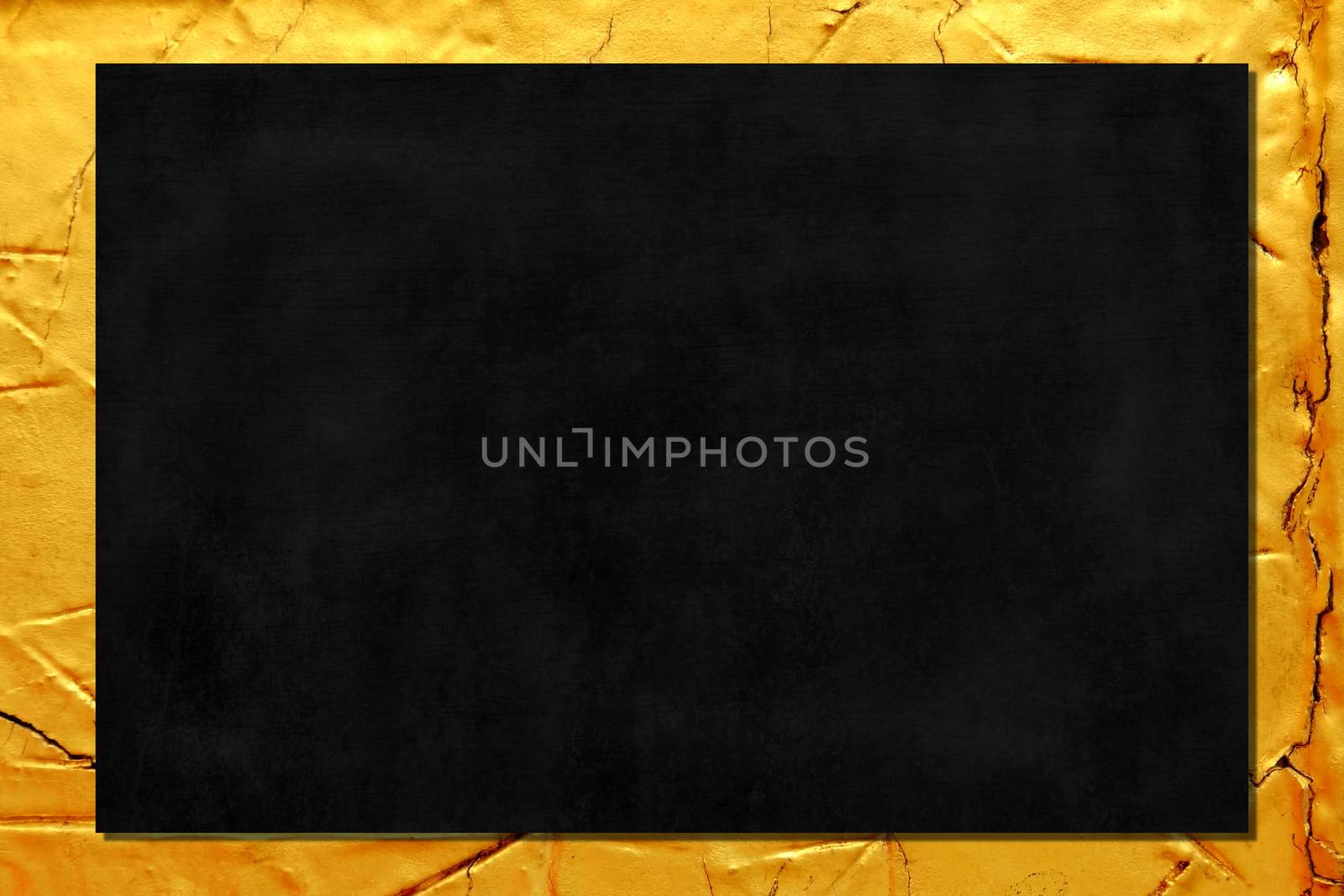 Black Board on Gold Wall Texture Background.