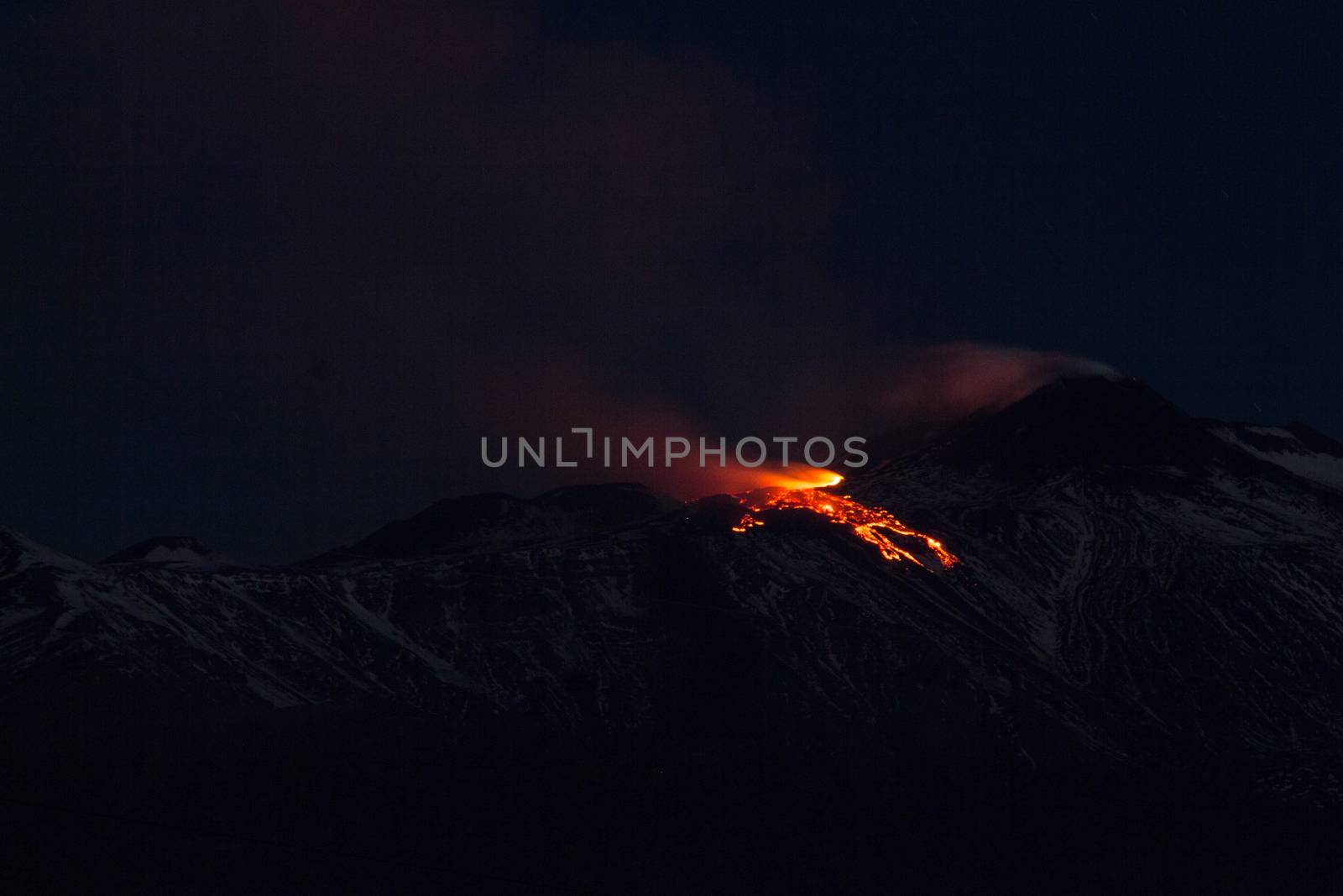 Eruption volcano Etna of april 2017. Mount Etna is an active stratovolcano on the east coast of Sicily, Italy, in the Province of Catania, between Messina and Catania.