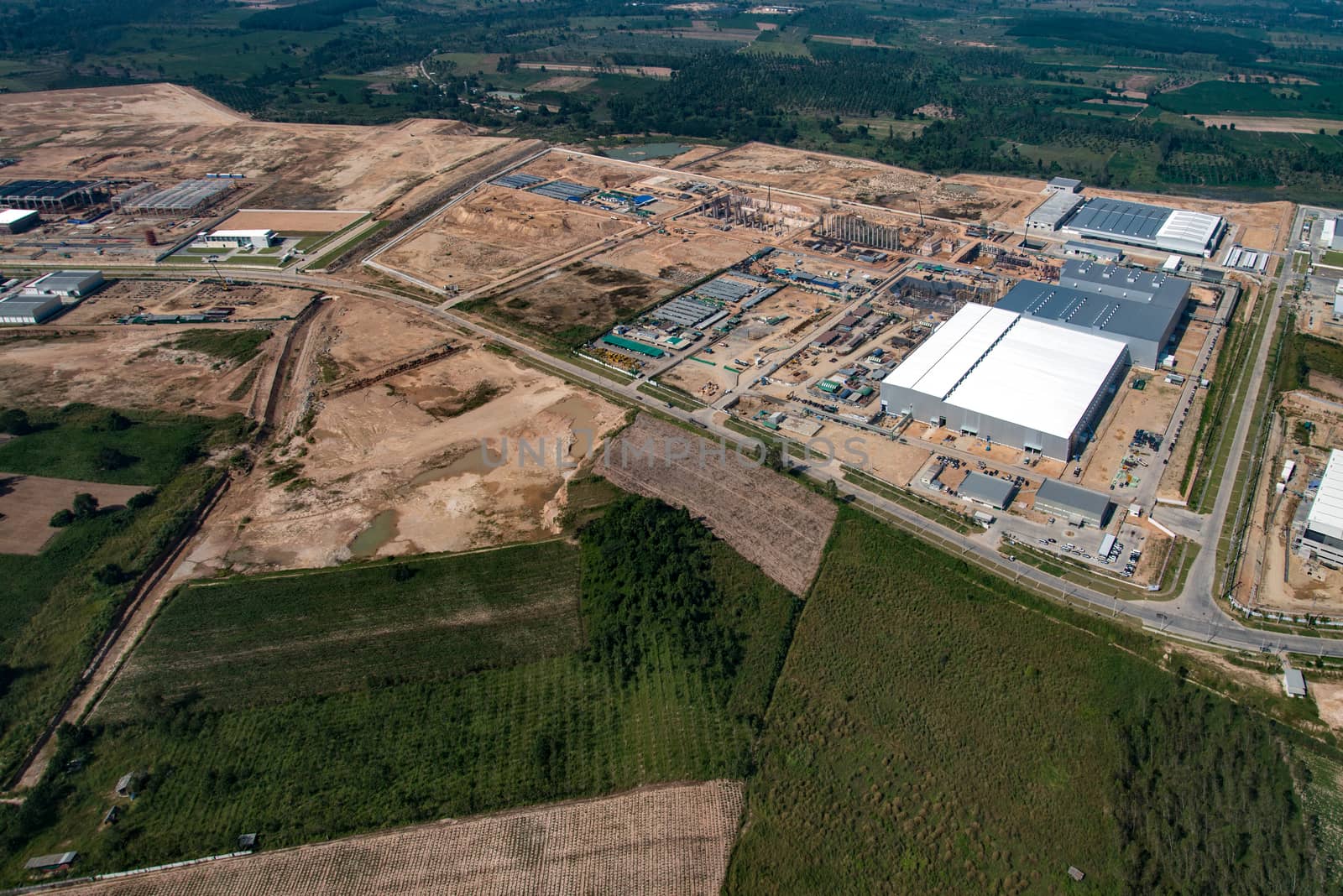 Industrial Estate Land Development Earthmoving and Construction in Thailand Aerial Photography