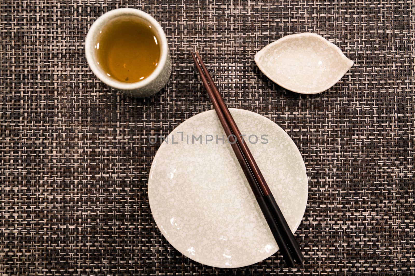 Dish plate with chopstick and tea cup by psodaz