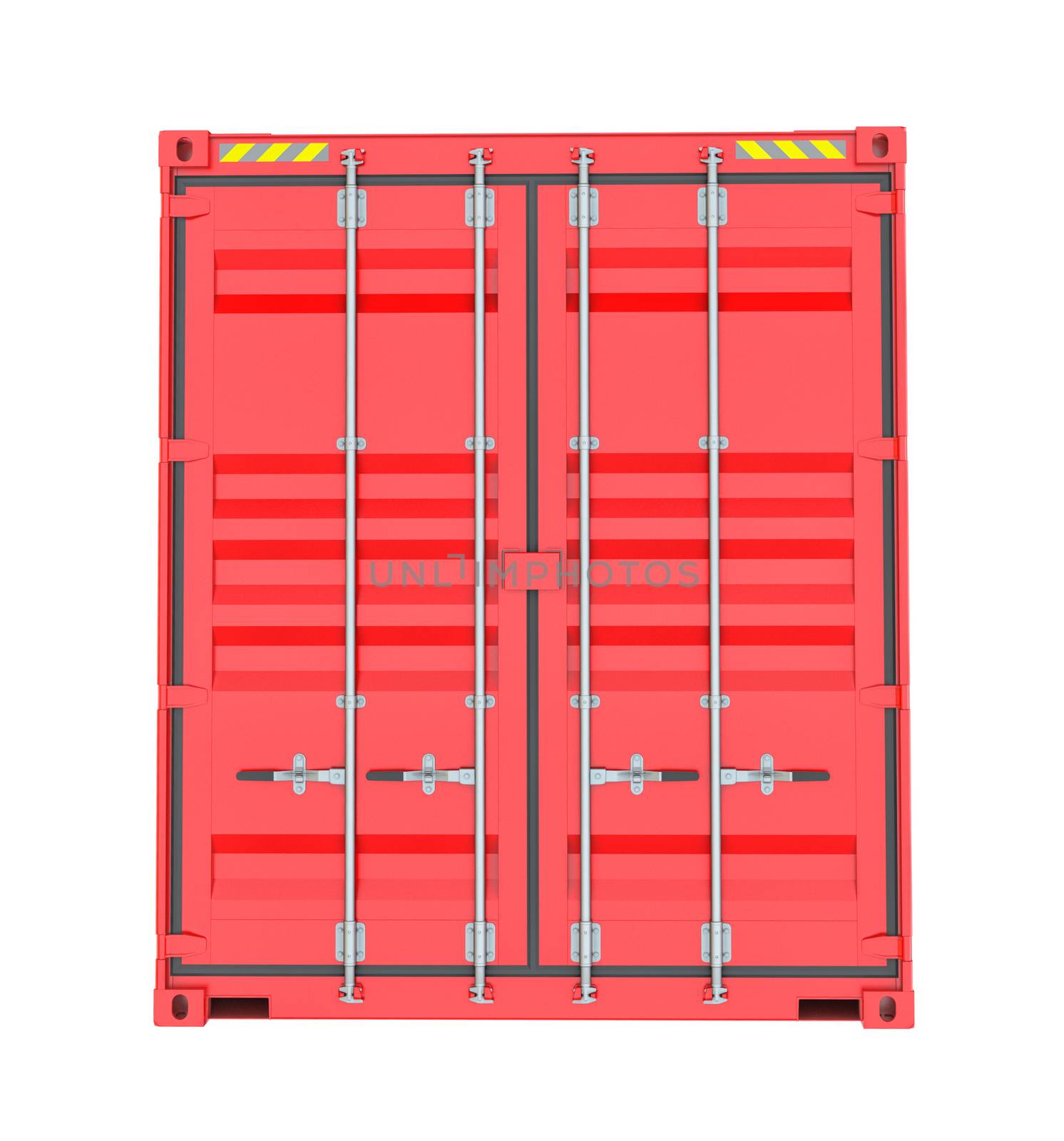 Red Cargo Container. Isoalted on white background. 3D Illustration. Front View
