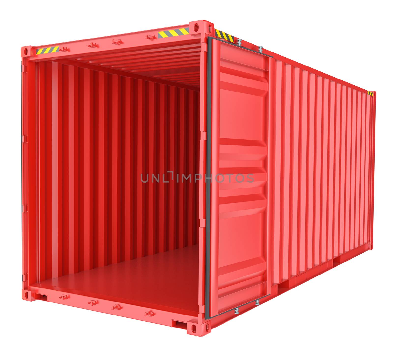 Open shipping container isolated on white 3d rendering