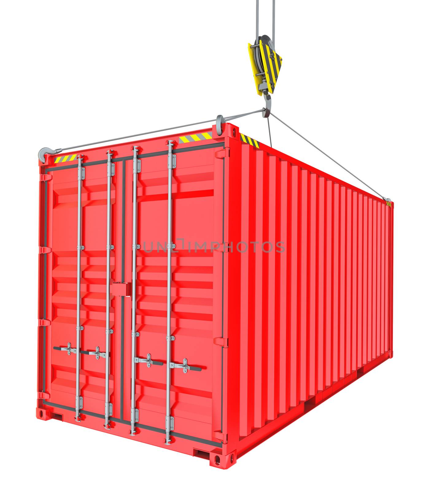 Red Cargo Container Hoisted By Hook by cherezoff