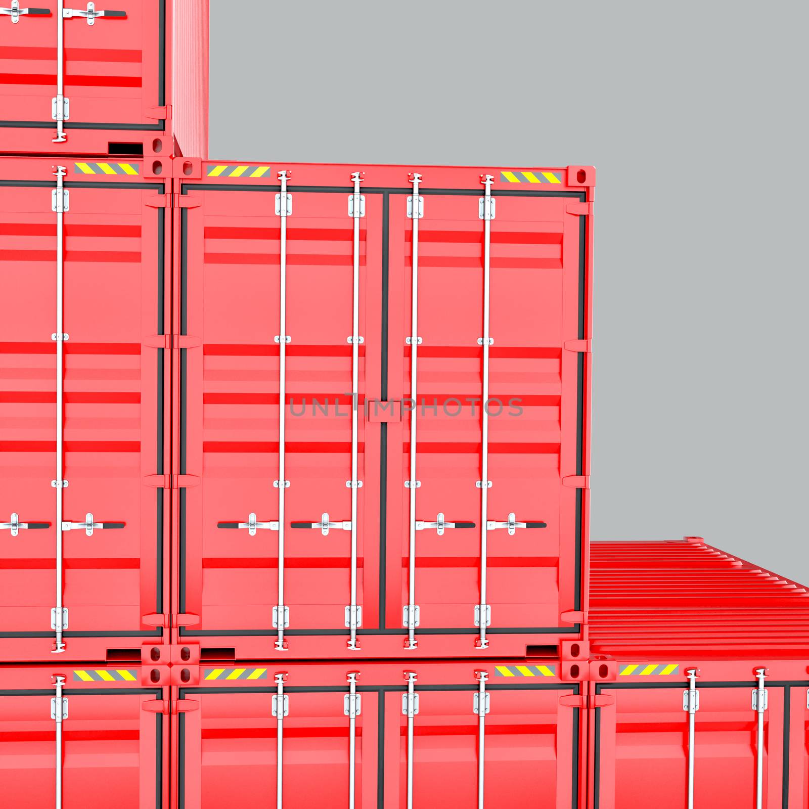 A Stack of Cargo Containers for Overseas Shipping. Close-up 3D Rendering