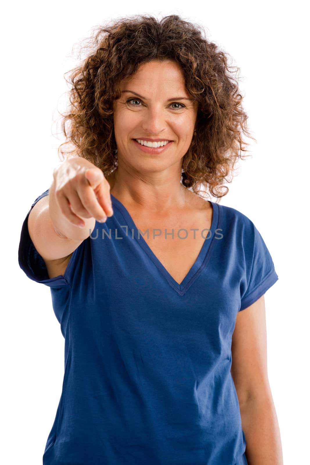 Happy mature woman pointing by Iko