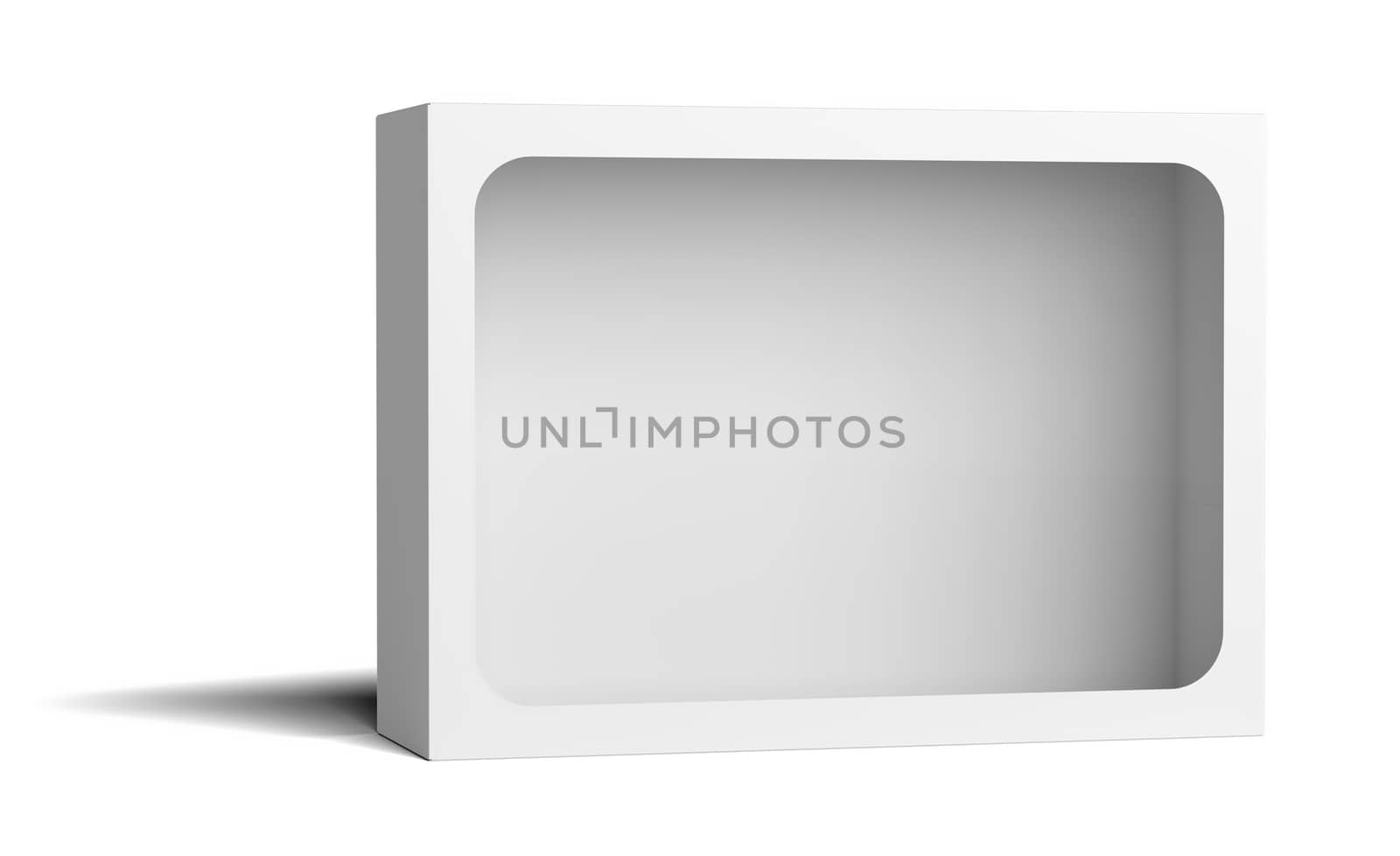 White empty packing cardboard box with a cutout in the middle. Isolated on white background. 3D illustration