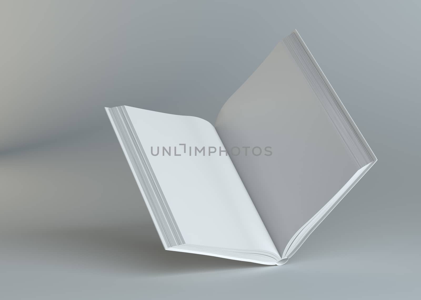 White empty open book on gray background by cherezoff