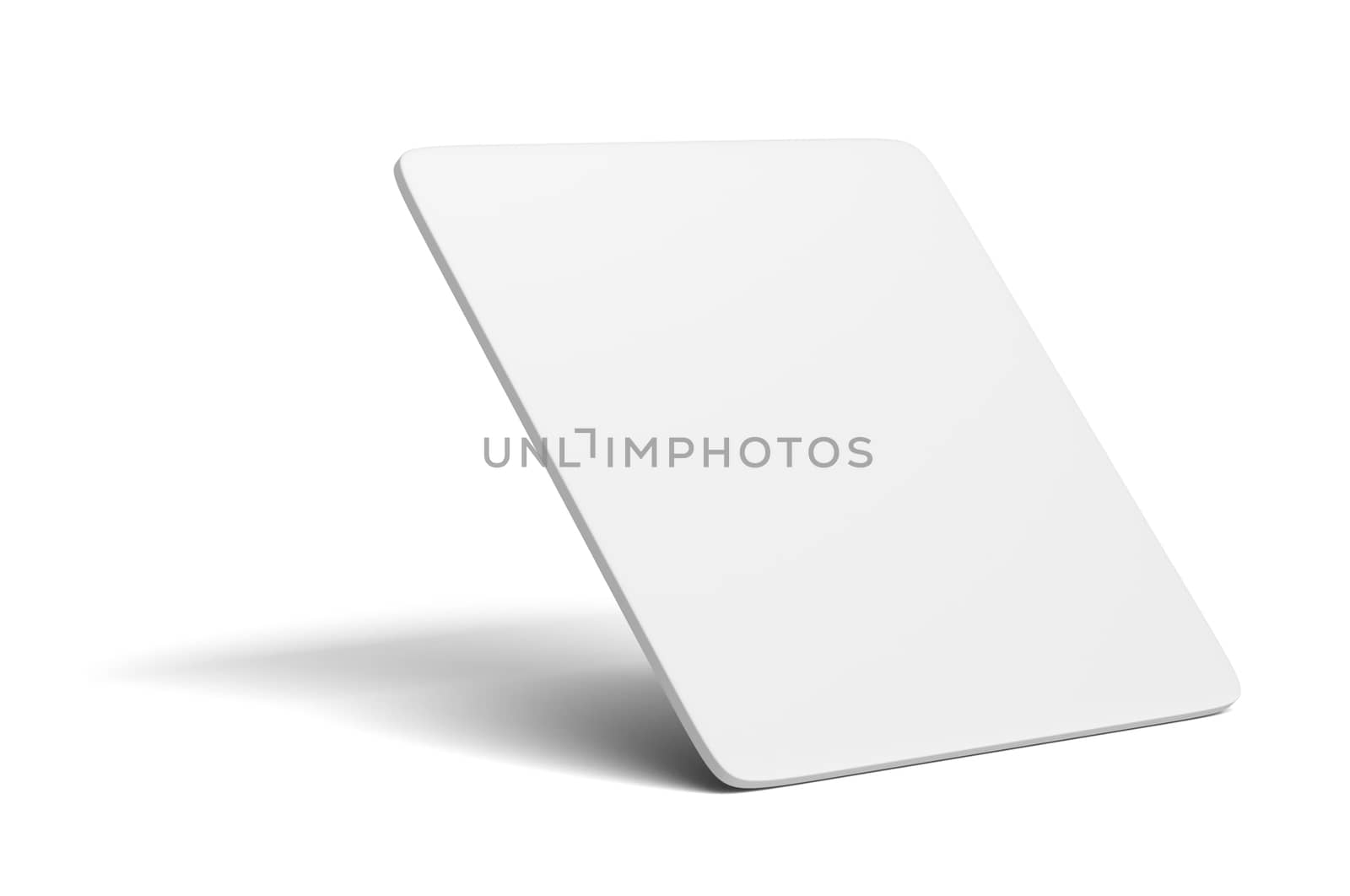 White blank card on white background. The card is on the corner. Isolated, 3d rendering. Template for your design