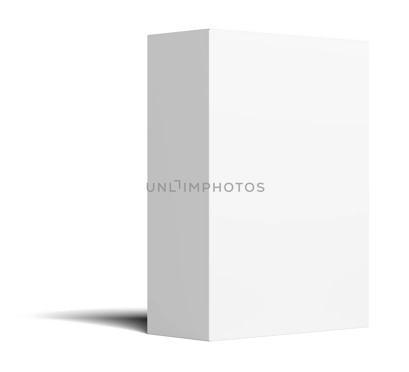 White empty vertical packing cardboard box. Isolated on white background. 3D illustration