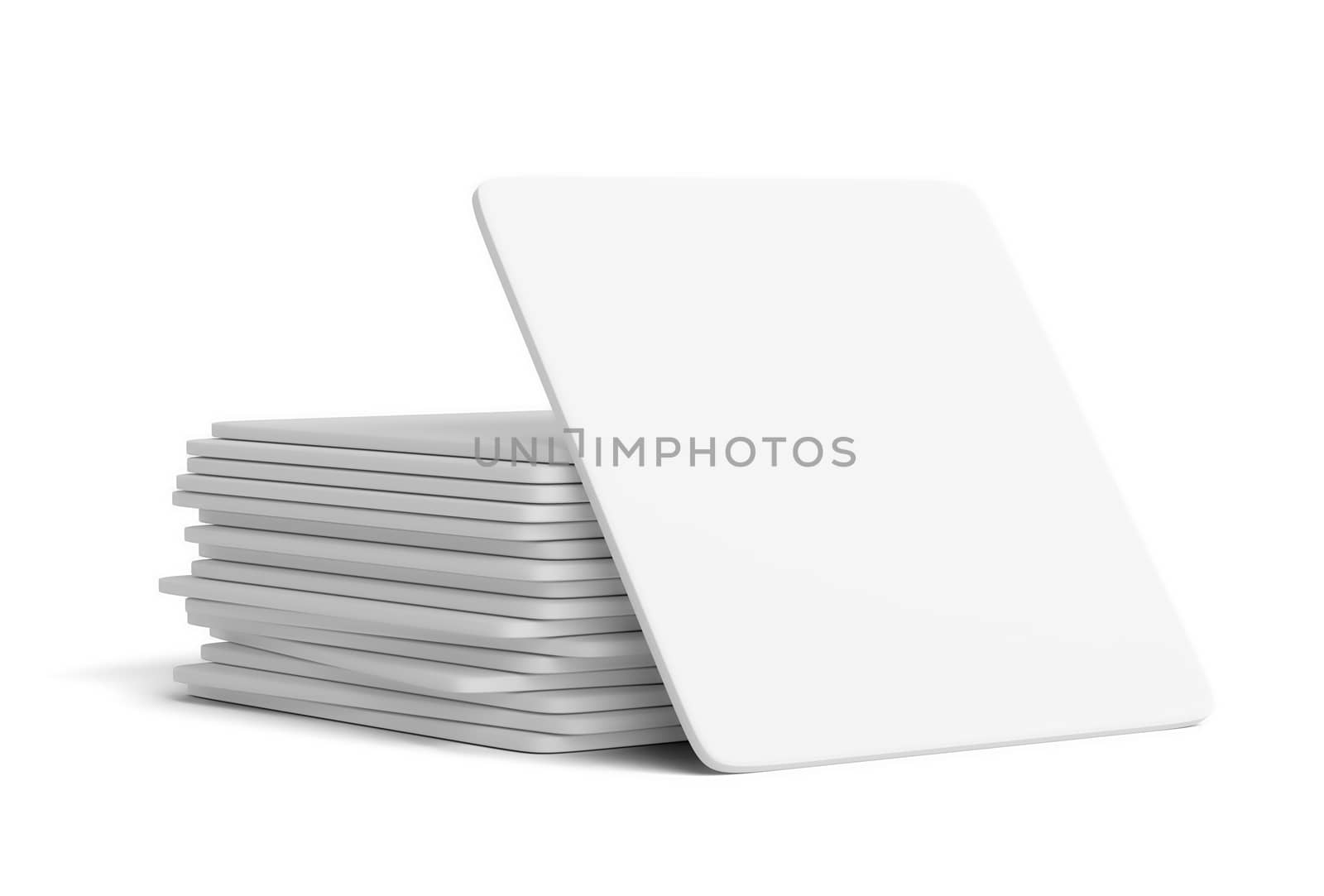 White blank card and a stack of cards on the background. Isolated, 3d rendering. Template for your design