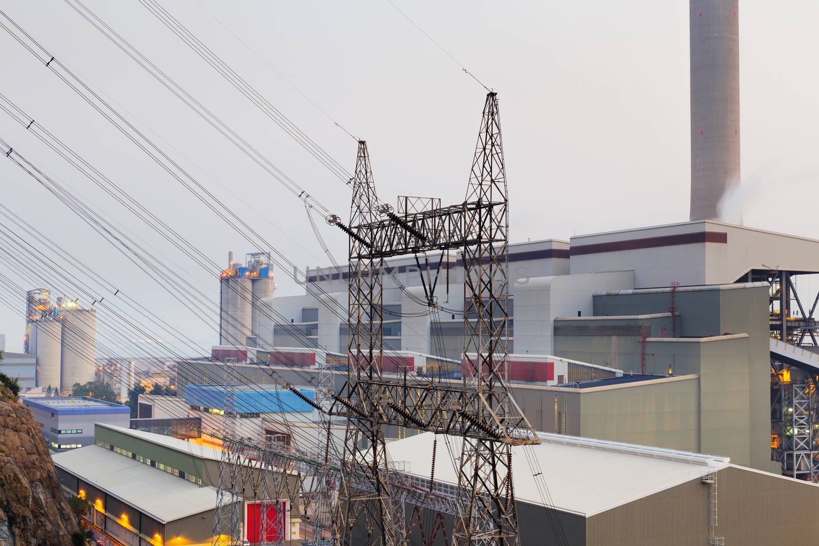 Hong Kong power station at sunset , Glow light of petrochemical industry