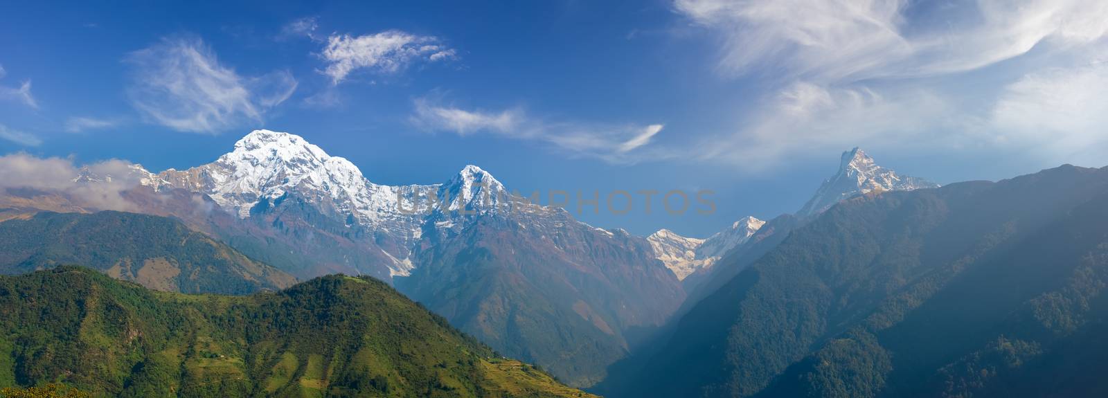 Panorama of the south face of the Annapurna Himal  by anmbph