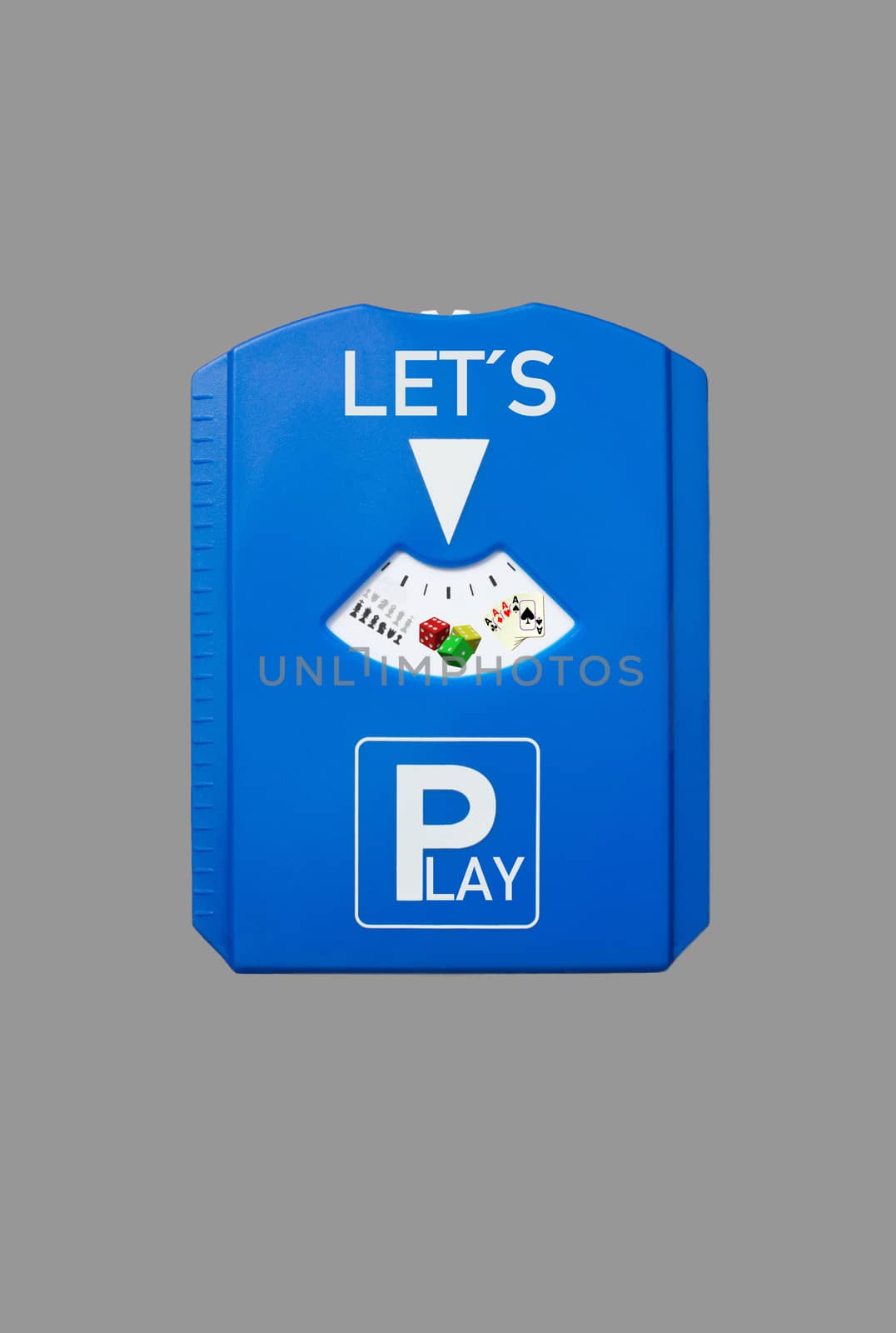 A german parking disc with the words Wanna and Play, isolated on grey