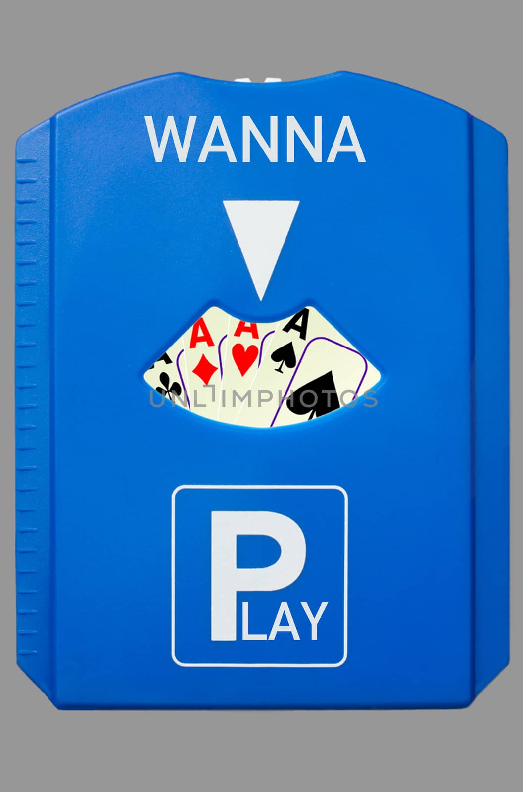 A german parking disc with the words Wanna and Play, isolated on grey