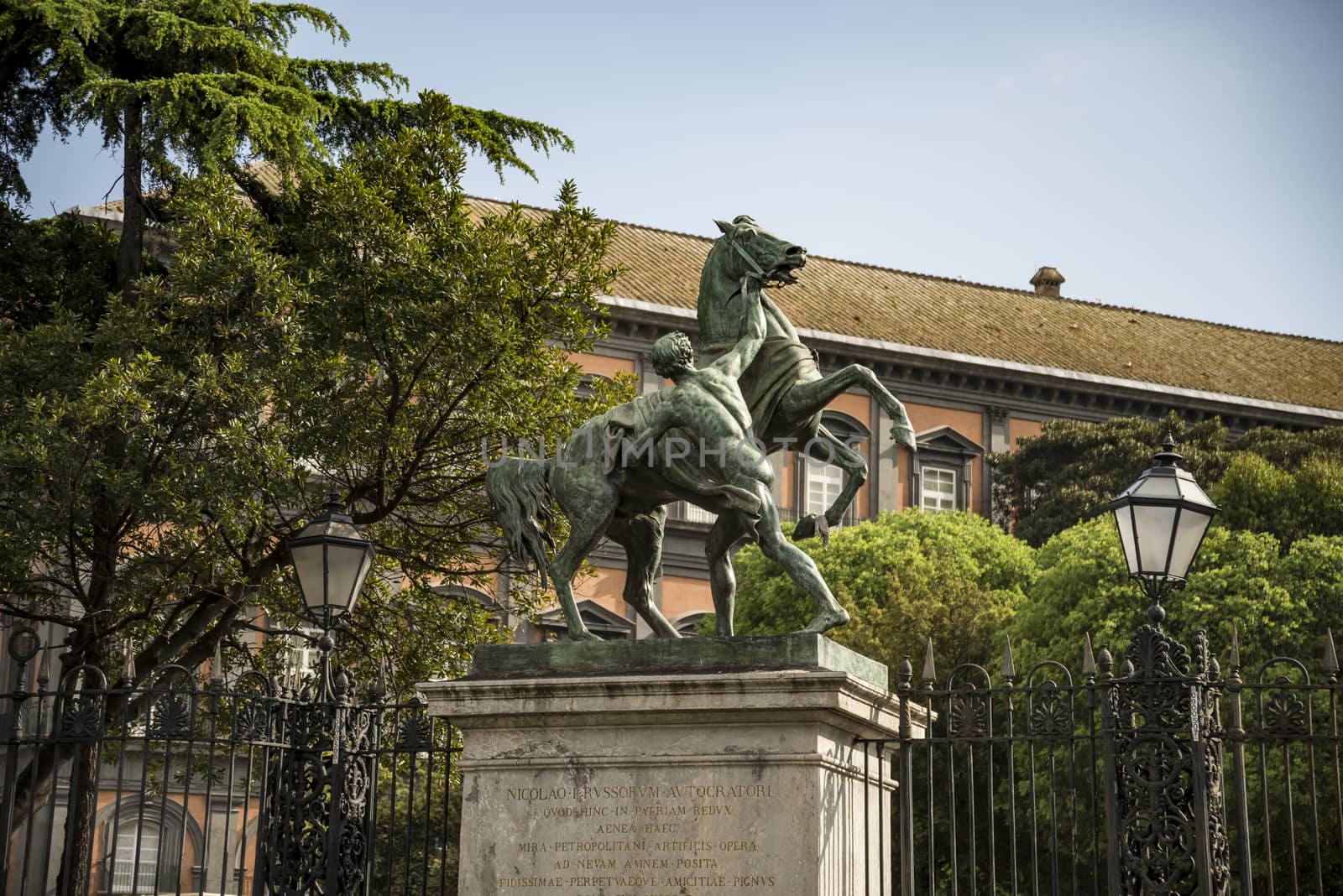 Equestrian Statue outside of the Royal palace of Naples, Italy