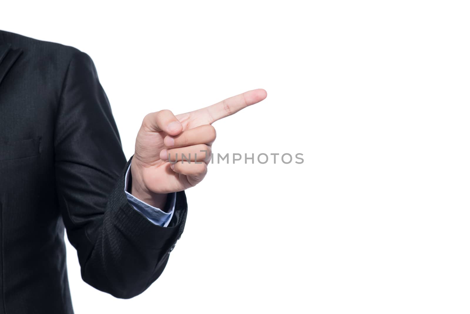 The gesture of a hand pointing on white background, isolated