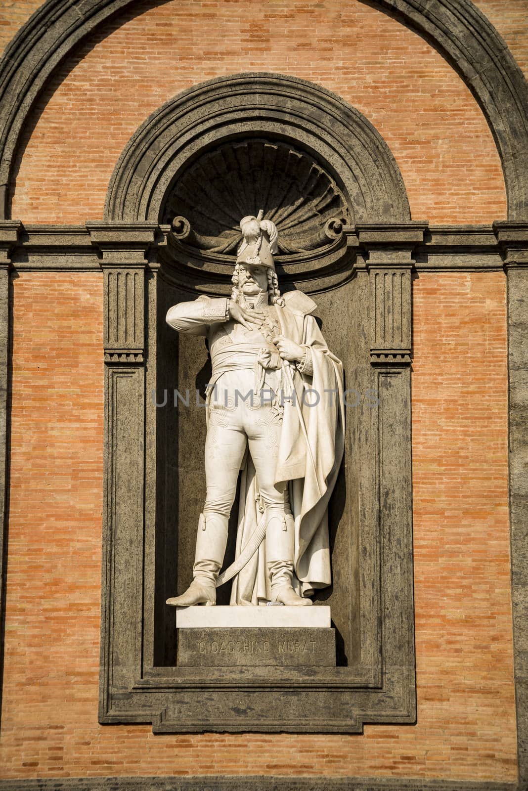 Statue of king Joachim Murat in a niche of the wall of the Royal Palace of Naples, Italy